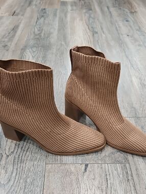 Knit Ankle Booties in Light Brown - Women's Heeled Sock Boots Never Worn